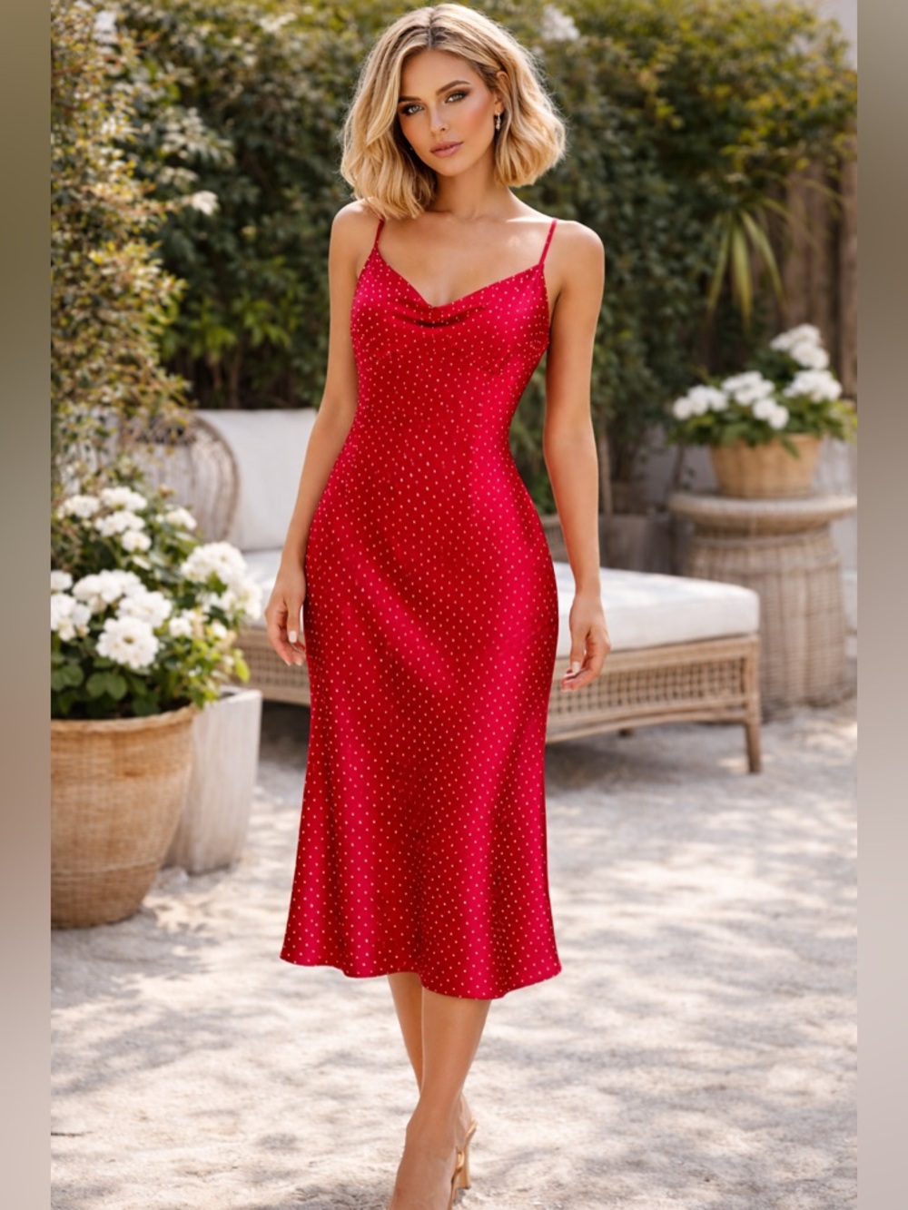 NWT Jopna Red & White Fairycore  Coquette Girl Silky Slip Dress Size Medium